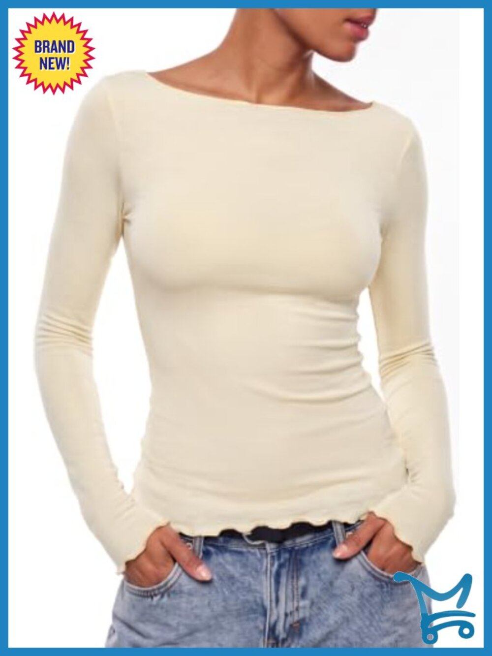 Women's Long Sleeve Boat Neck Slim Fit Stretch Top